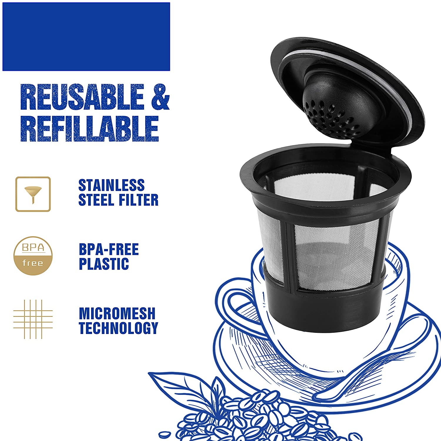 2x Reusable Coffee K Cups Refillable Filters For Keurig 2.0 Dual