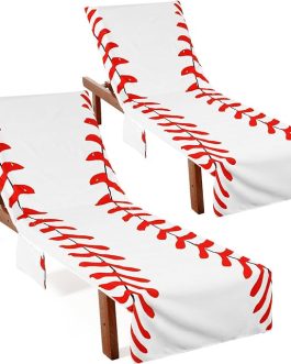 2-Pack Baseball Beach Chair Towels – 28.5” x 78.7” Recliner Covers with Side Pockets for Sunbathing & Patio Use