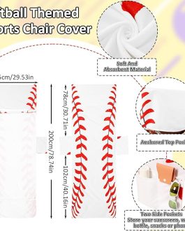 2-Pack Baseball Beach Chair Towels – 28.5” x 78.7” Recliner Covers with Side Pockets for Sunbathing & Patio Use