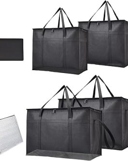 4-Pack Insulated Food Delivery Bags – 2 XXXL & 2 XL Hot/Cold Reusable Thermal Bags with Base Plates