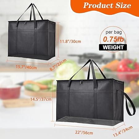 4-Pack Insulated Food Delivery Bags – 2 XXXL & 2 XL Hot/Cold Reusable Thermal Bags with Base Plates