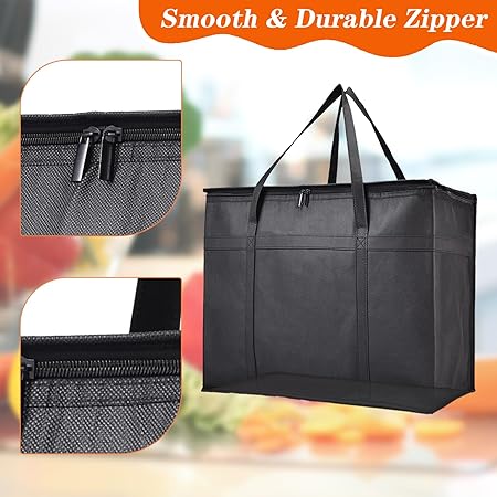 4-Pack Insulated Food Delivery Bags – 2 XXXL & 2 XL Hot/Cold Reusable Thermal Bags with Base Plates