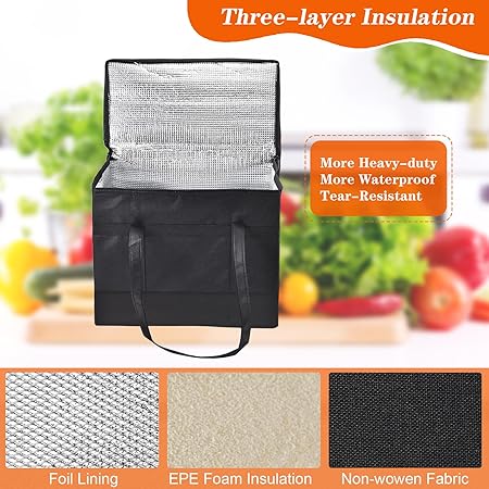 4-Pack Insulated Food Delivery Bags – 2 XXXL & 2 XL Hot/Cold Reusable Thermal Bags with Base Plates
