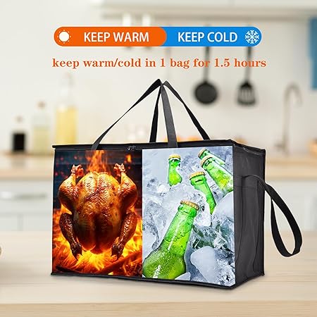 4-Pack Insulated Food Delivery Bags – 2 XXXL & 2 XL Hot/Cold Reusable Thermal Bags with Base Plates