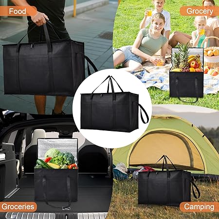 4-Pack Insulated Food Delivery Bags – 2 XXXL & 2 XL Hot/Cold Reusable Thermal Bags with Base Plates