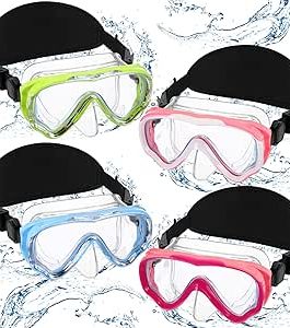 4-Pack Kids Swim Goggles – Snorkel & Diving Masks with Nose Cover and Elastic Hair Protector Strap by Flutesan