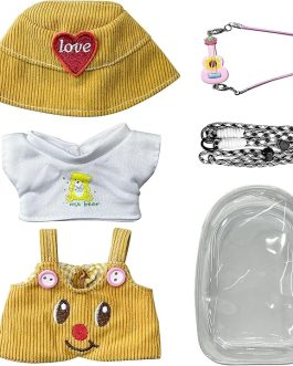 4-Piece 15cm/17cm Doll Clothes Set with Bag & Strap – T-Shirt, Romper, Hat & Pink Guitar (No Doll)