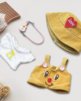 4-Piece 15cm/17cm Doll Clothes Set with Bag & Strap – T-Shirt, Romper, Hat & Pink Guitar (No Doll)