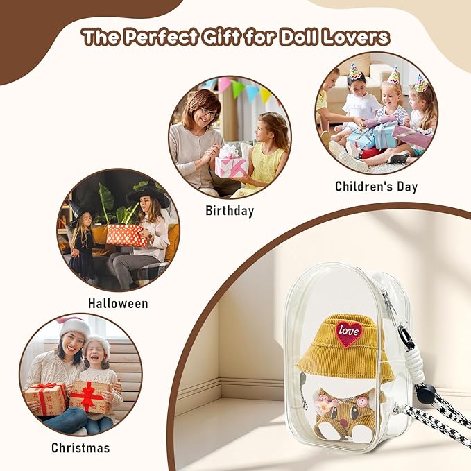 4-Piece 15cm/17cm Doll Clothes Set with Bag & Strap – T-Shirt, Romper, Hat & Pink Guitar (No Doll)