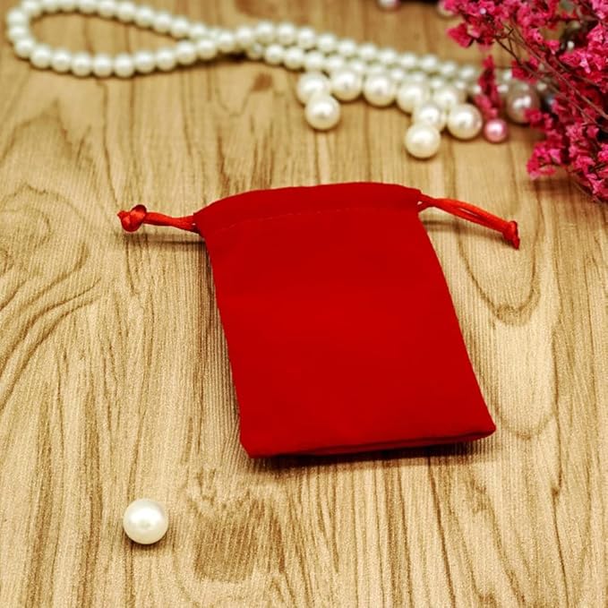 50-Pack Red Velvet Drawstring Bags – 7x9cm Small Gift & Jewelry Pouches by AKOAK