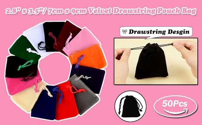 50-Pack Red Velvet Drawstring Bags – 7x9cm Small Gift & Jewelry Pouches by AKOAK