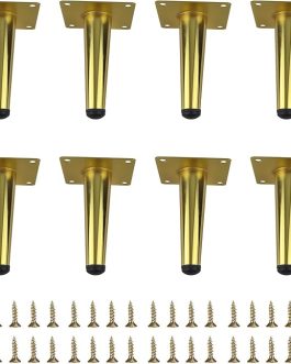 8-Pack Gold Metal Furniture Legs 4.75” – Straight Cabinet Legs with Level Feet