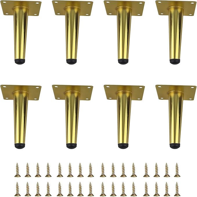 8-Pack Gold Metal Furniture Legs 4.75” – Straight Cabinet Legs with Level Feet