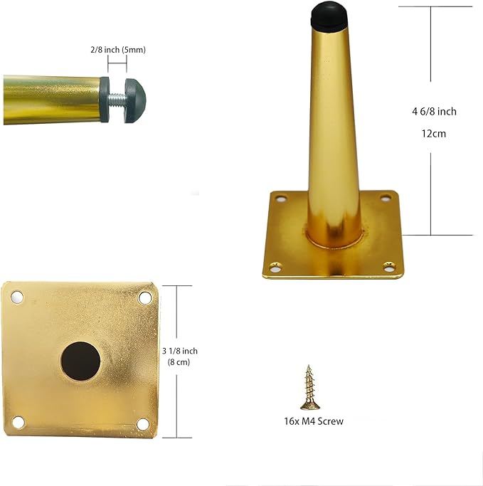 8-Pack Gold Metal Furniture Legs 4.75” – Straight Cabinet Legs with Level Feet