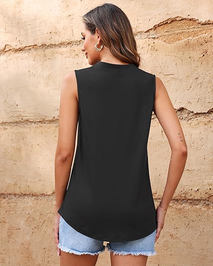 AUSELILY Women’s Sleeveless V-Neck Top – Loose Pleated Summer Blouse, Casual & Chic