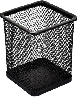 Black Metal Pen Holder – Square Grid Desktop Organizer by AKOAK