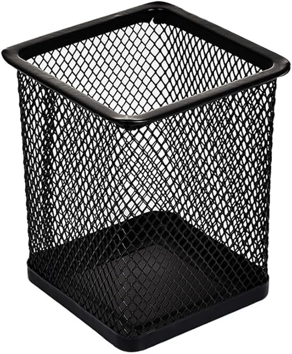 Black Metal Pen Holder – Square Grid Desktop Organizer by AKOAK