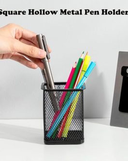 Black Metal Pen Holder – Square Grid Desktop Organizer by AKOAK