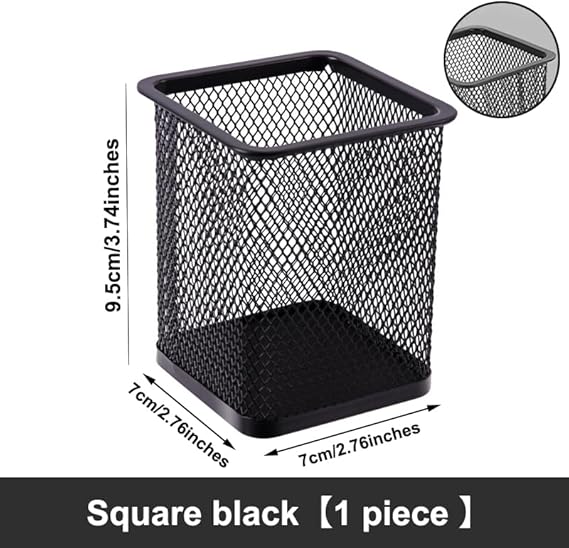 Black Metal Pen Holder – Square Grid Desktop Organizer by AKOAK