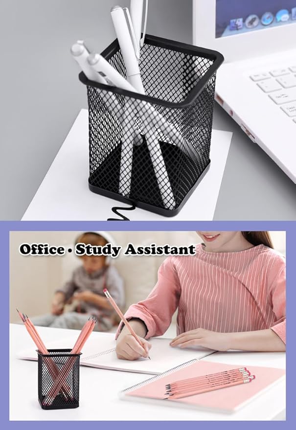 Black Metal Pen Holder – Square Grid Desktop Organizer by AKOAK