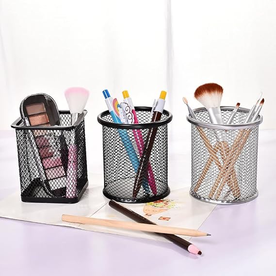 Black Metal Pen Holder – Square Grid Desktop Organizer by AKOAK