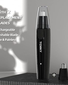 Black Rechargeable Nose & Ear Trimmer – 360° Precision Rotary Blades with Spare Head