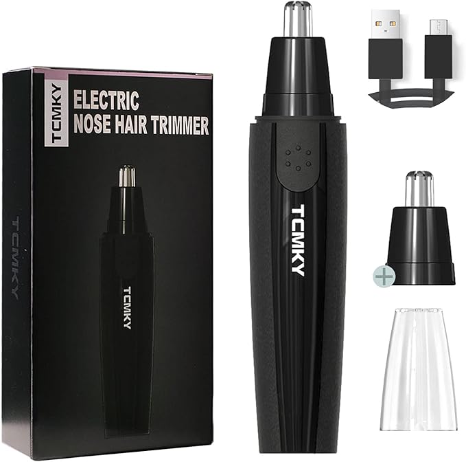 Black Rechargeable Nose & Ear Trimmer – 360° Precision Rotary Blades with Spare Head