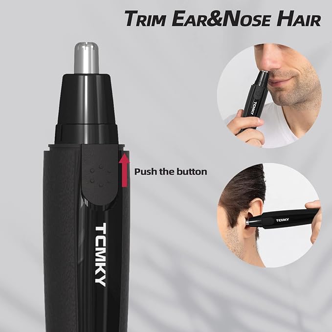 Black Rechargeable Nose & Ear Trimmer – 360° Precision Rotary Blades with Spare Head