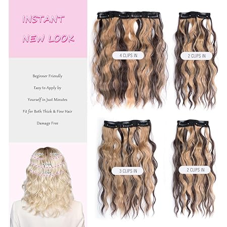 Brown & Blonde Highlighted Clip-In Hair Extensions – 12” Short Curly, 4pcs Full Head Set (120g, 4H18)