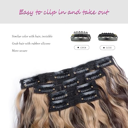 Brown & Blonde Highlighted Clip-In Hair Extensions – 12” Short Curly, 4pcs Full Head Set (120g, 4H18)
