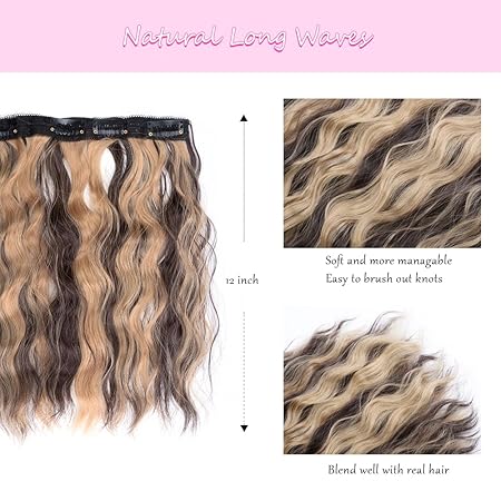 Brown & Blonde Highlighted Clip-In Hair Extensions – 12” Short Curly, 4pcs Full Head Set (120g, 4H18)