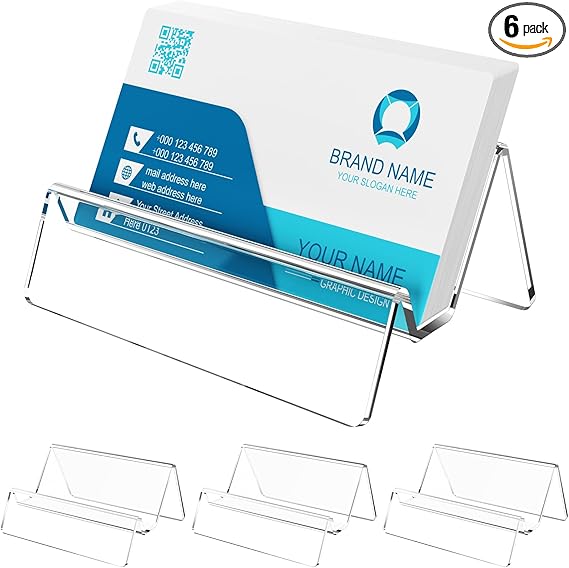 Clear Acrylic Business Card Display Stands – 6-Pack Desktop Name Card Holders