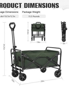 Foldable Utility Wagon – Collapsible Cart with Wheels for Outdoor, Grocery, Beach & Camping Use