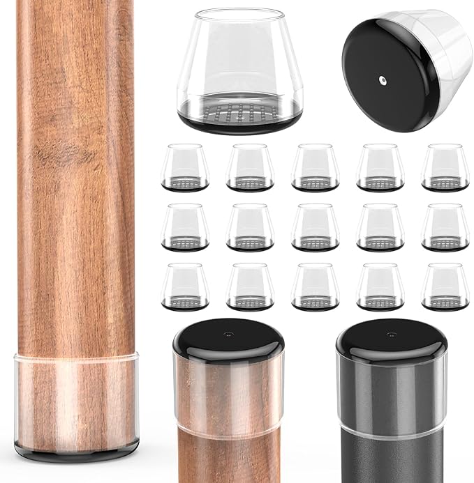 Furniture Sliders 24-Pack – Chair Leg Glides for Carpet, Easy Moving Floor Protectors (Clear, 1.2–1.6”)