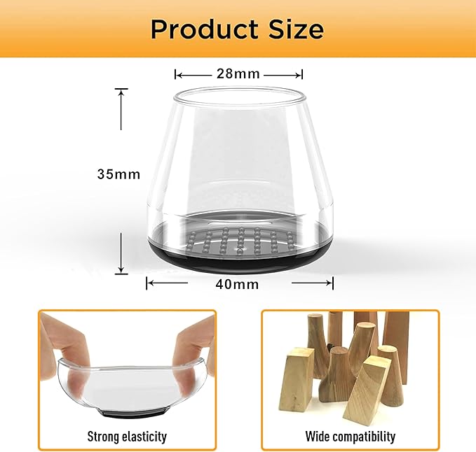 Furniture Sliders 24-Pack – Chair Leg Glides for Carpet, Easy Moving Floor Protectors (Clear, 1.2–1.6”)