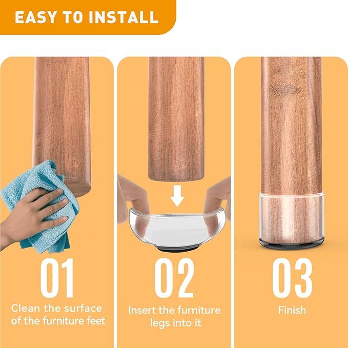 Furniture Sliders 24-Pack – Chair Leg Glides for Carpet, Easy Moving Floor Protectors (Clear, 1.2–1.6”)