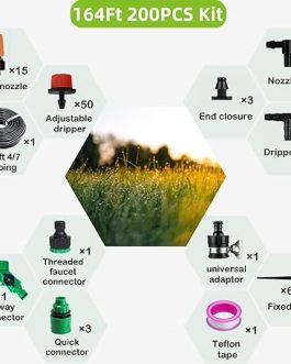 Garden Irrigation System 164FT – 200-Pack Drip Watering Kit for Greenhouse, Flower Beds & Lawn