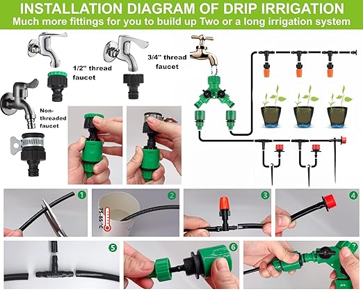 Garden Irrigation System 164FT – 200-Pack Drip Watering Kit for Greenhouse, Flower Beds & Lawn