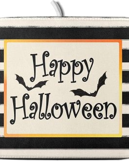Halloween Bats Drying Mat 16x18” – Black & White Stripe Microfiber Dish Pad for Kitchen & Coffee Bar