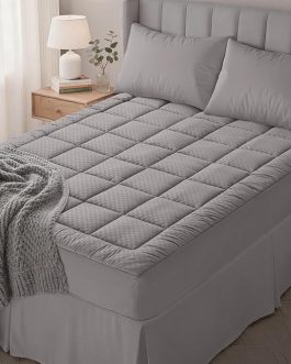 King Size Quilted Mattress Pad – Soft Cooling Pillow Top Topper by OLANLY, Deep Pocket, Light Grey
