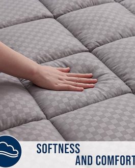 King Size Quilted Mattress Pad – Soft Cooling Pillow Top Topper by OLANLY, Deep Pocket, Light Grey