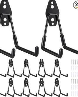 Landhoow 20-Pack Garage Hook Set – 12 Heavy-Duty Steel Hooks + 8 Cord Organizers for Wall Storage (Black)