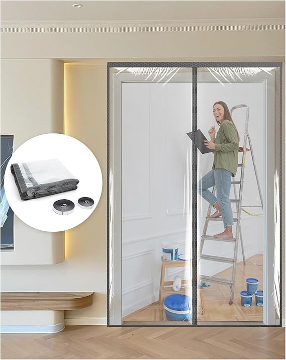 Magnetic Dust Door Cover – Reusable Plastic Barrier for Renovation & Construction (4’11” x 7’6”)