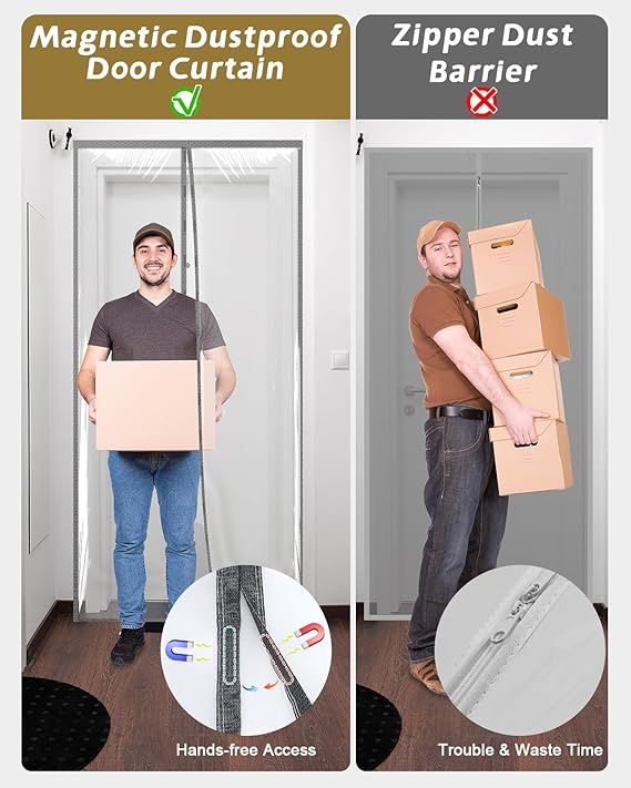 Magnetic Dust Door Cover – Reusable Plastic Barrier for Renovation & Construction (4’11” x 7’6”)
