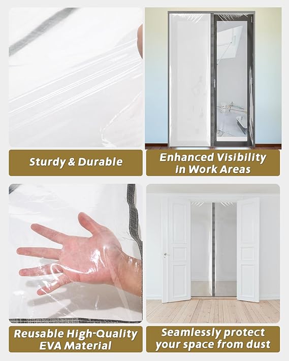 Magnetic Dust Door Cover – Reusable Plastic Barrier for Renovation & Construction (4’11” x 7’6”)