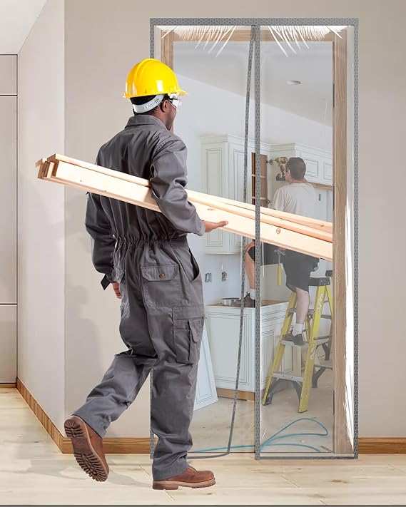 Magnetic Dust Door Cover – Reusable Plastic Barrier for Renovation & Construction (4’11” x 7’6”)