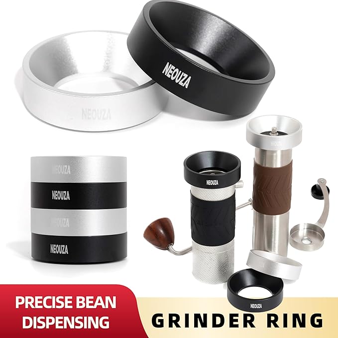 Manual Coffee Grinder Funnel Ring – Aluminum Pour-Over Accessory by NEOUZA (Black)