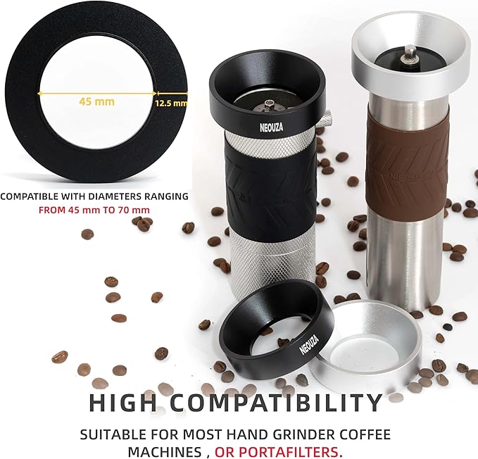 Manual Coffee Grinder Funnel Ring – Aluminum Pour-Over Accessory by NEOUZA (Black)