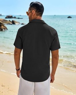 Men’s Linen Button-Down Shirt – Short Sleeve Casual Beach & Wedding Shirt by COOFANDY