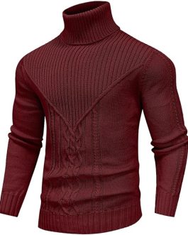 Men’s Turtleneck Sweater Cable Knitted Pullover Sweater